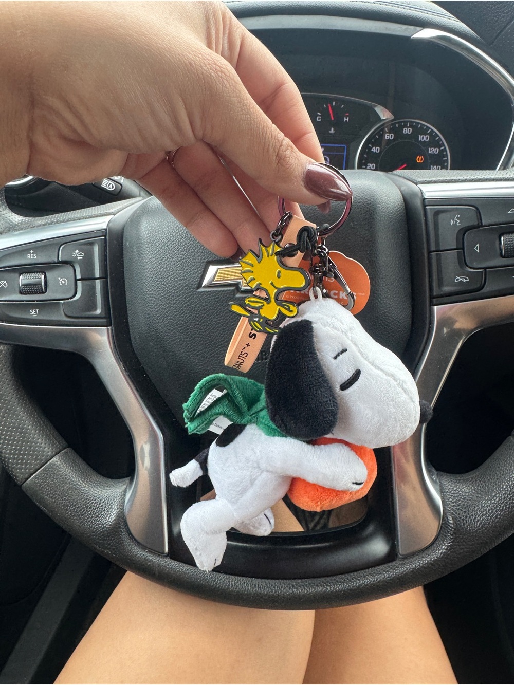 Peanuts Snoopy Plush Keychain - White/Black with Pumpkin